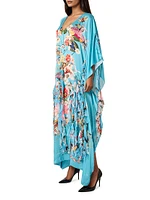 Ruffled Floral Silk Caftan