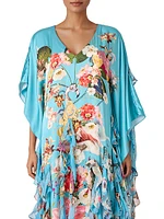 Ruffled Floral Silk Caftan