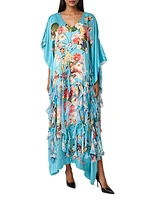 Ruffled Floral Silk Caftan