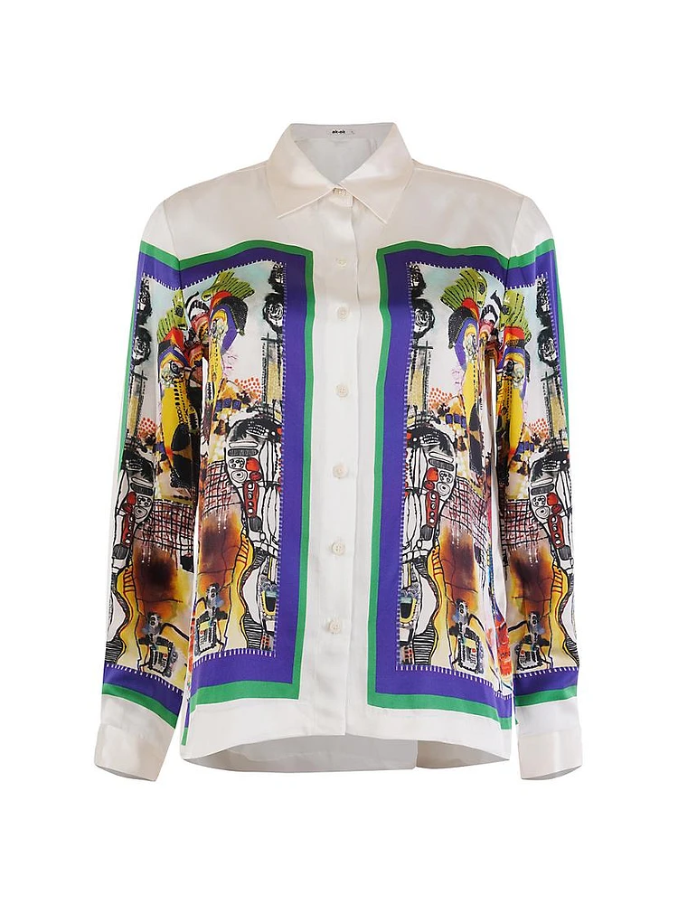Graphic Silk Button-Front Shirt