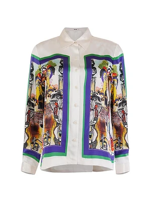 Graphic Silk Button-Front Shirt