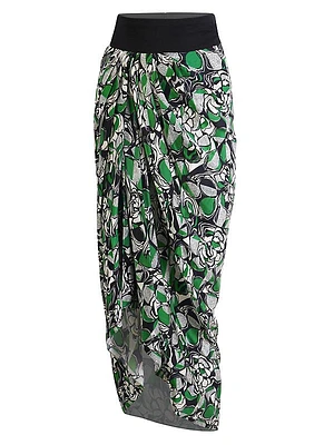 Graphic Floral Silk Skirt