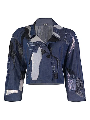 Embroidered Silk Denim Jacket