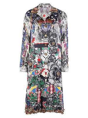 Graphic Silk Knee-Length Jacket