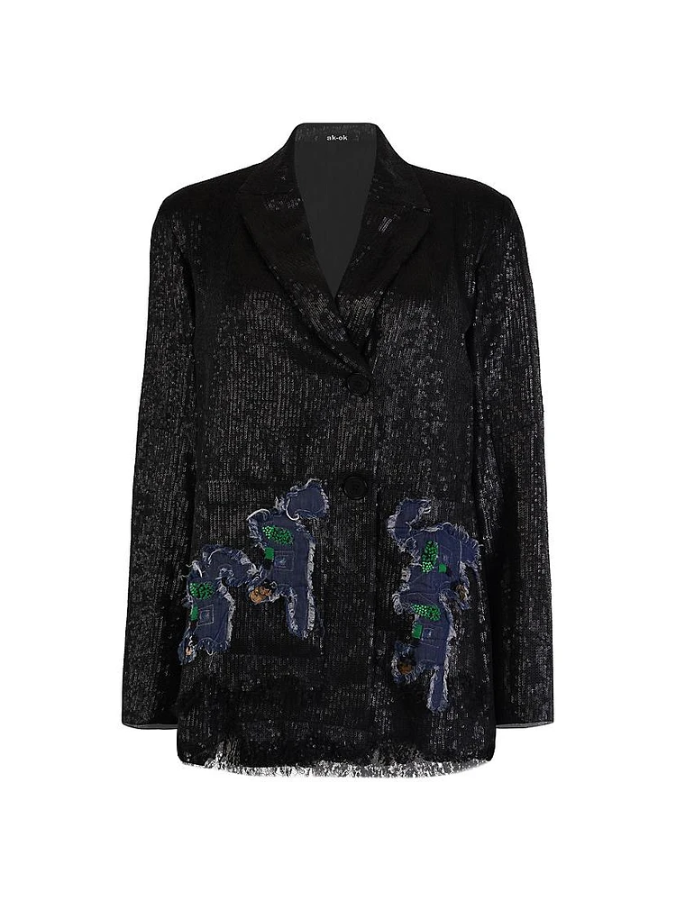 Sequined Single-Breasted Blazer