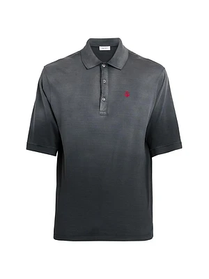 Oversized Faded Ombré Cotton Polo Shirt