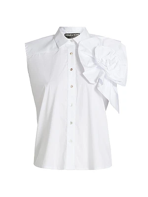 Fusina Rosette-Accent Cotton Button-Front Top