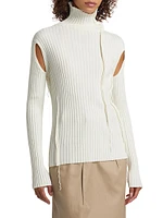 Rib-Knit Cut-Out Turtleneck Sweater