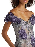 Off-the-Shoulder Floral Threadwork Embroidered Cocktail Dress