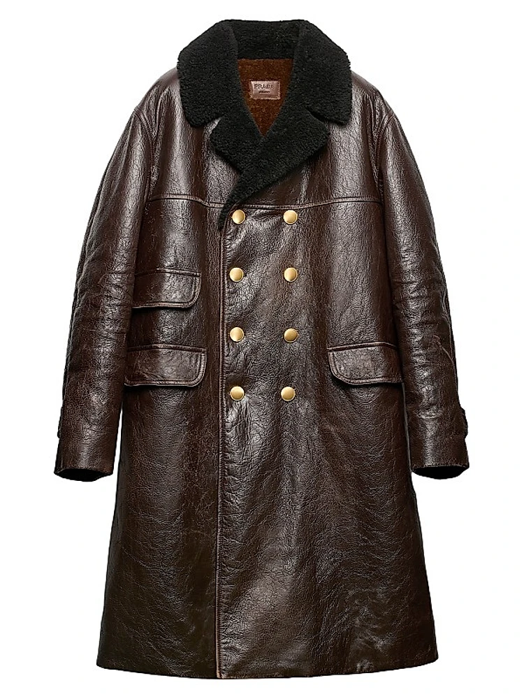Double-Breasted Leather Coat