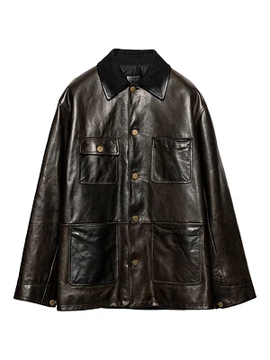 Leather and Shearling Caban Jacket