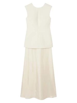 Open Back Silk and Wool-Blend Maxi Dress