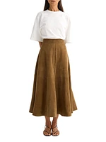 Suede A-Line Midi-Skirt