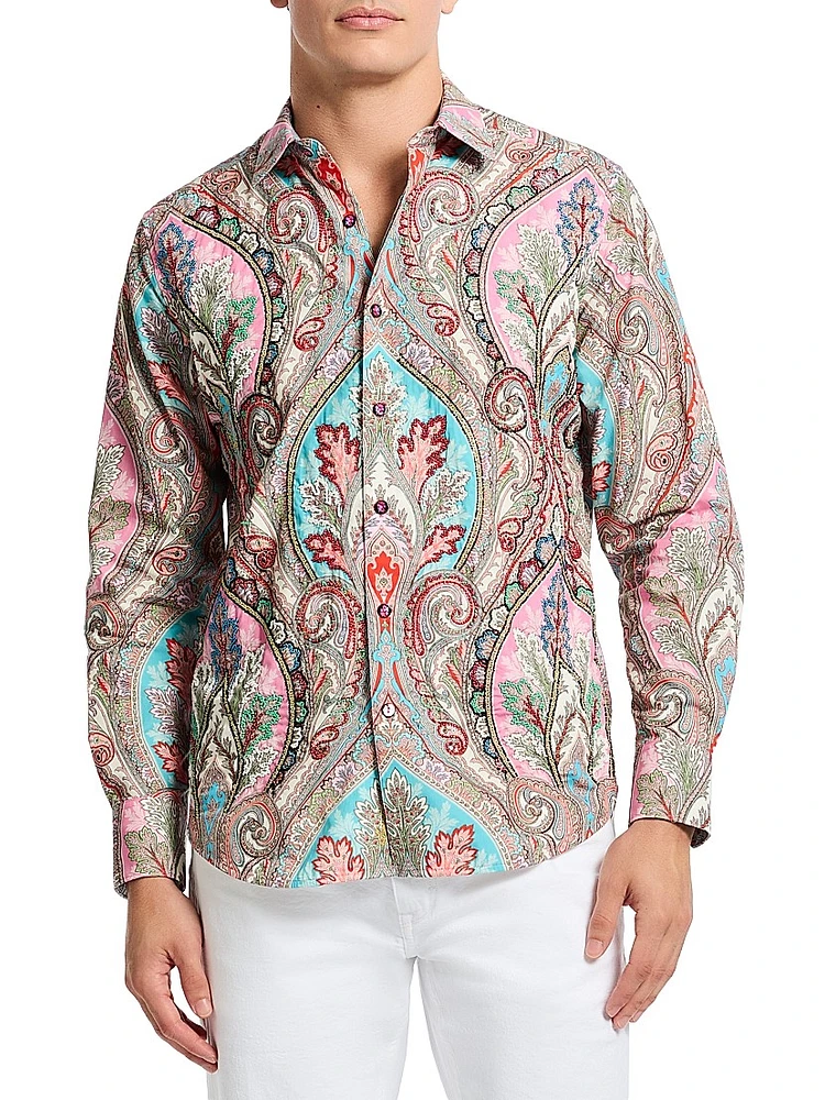 Paisley Stretch-Cotton Button-Front Shirt