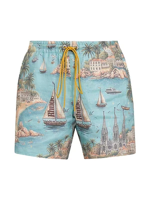 Sailing Map Linen Shorts