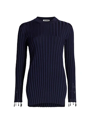 Embroidered Rib-Knit Crewneck Top
