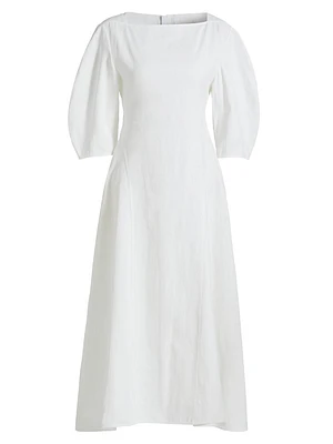 Squareneck Linen Midi-Dress