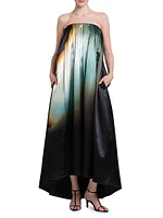 Satin Pleated Strapless Gown