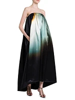 Satin Pleated Strapless Gown
