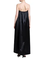 Satin Pleated Strapless Gown