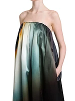 Satin Pleated Strapless Gown