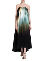 Satin Pleated Strapless Gown