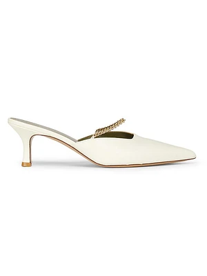 Metella Chain-Link Leather Kitten-Heel Mules
