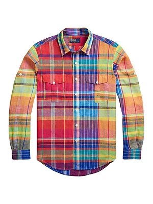 Classic-Fit Plaid Linen Workshirt