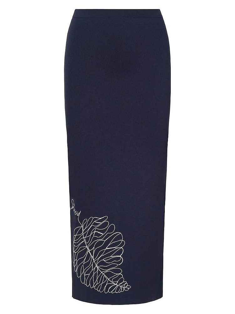 Karina Embroidered Leaf Pencil Skirt