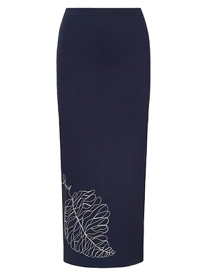 Karina Embroidered Leaf Pencil Skirt