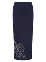Karina Embroidered Leaf Pencil Skirt