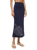 Karina Embroidered Leaf Pencil Skirt