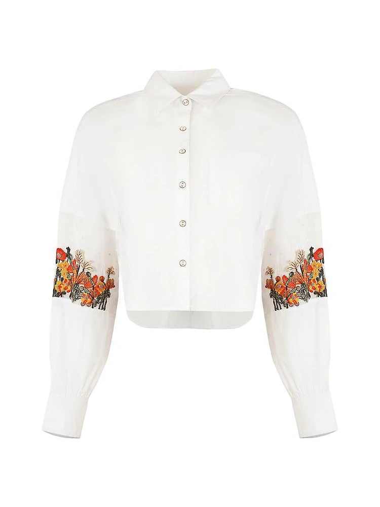Floral Embroidered Poplin Shirt