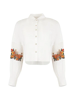 Floral Embroidered Poplin Shirt