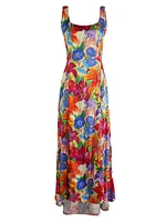 Floral Silk Waterfall-Hem Dress