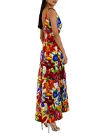Floral Silk Waterfall-Hem Dress