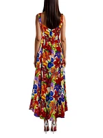 Floral Silk Waterfall-Hem Dress