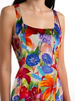 Floral Silk Waterfall-Hem Dress