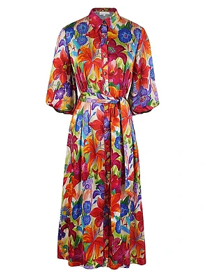 Floral Silk Tie-Waist Shirtdress