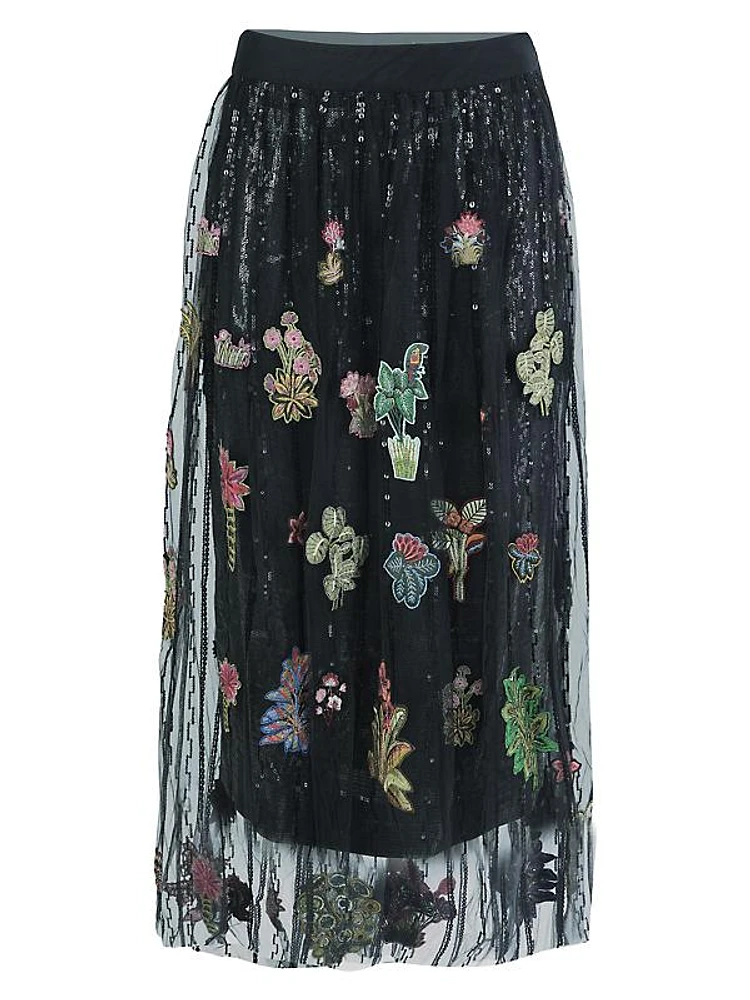 Embroidered Sequined & Tulle Skirt
