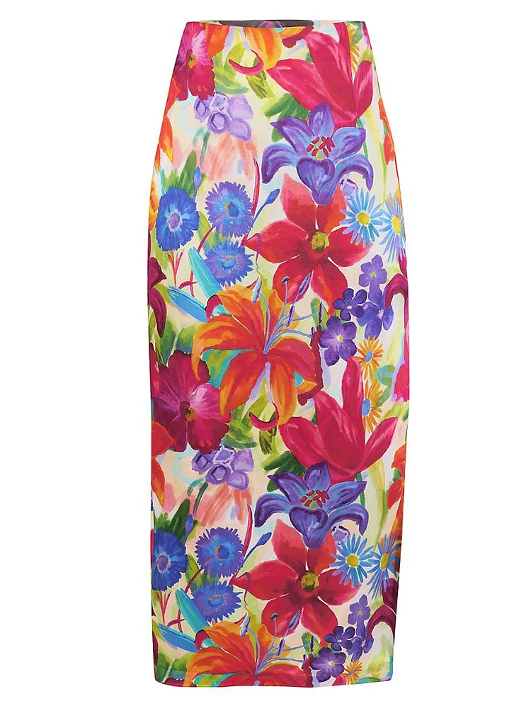 Floral Silk Pencil Skirt