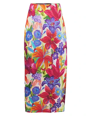 Floral Silk Pencil Skirt
