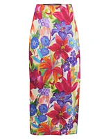 Floral Silk Pencil Skirt