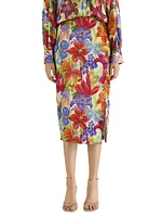 Floral Silk Pencil Skirt