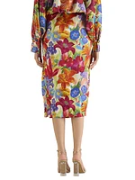 Floral Silk Pencil Skirt
