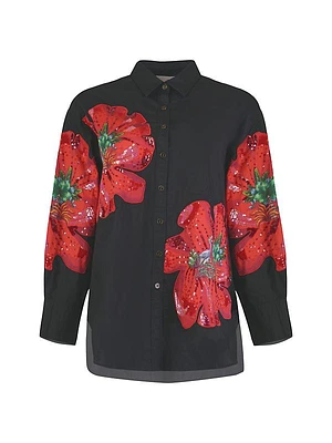 Sequined Floral Poplin Shirt