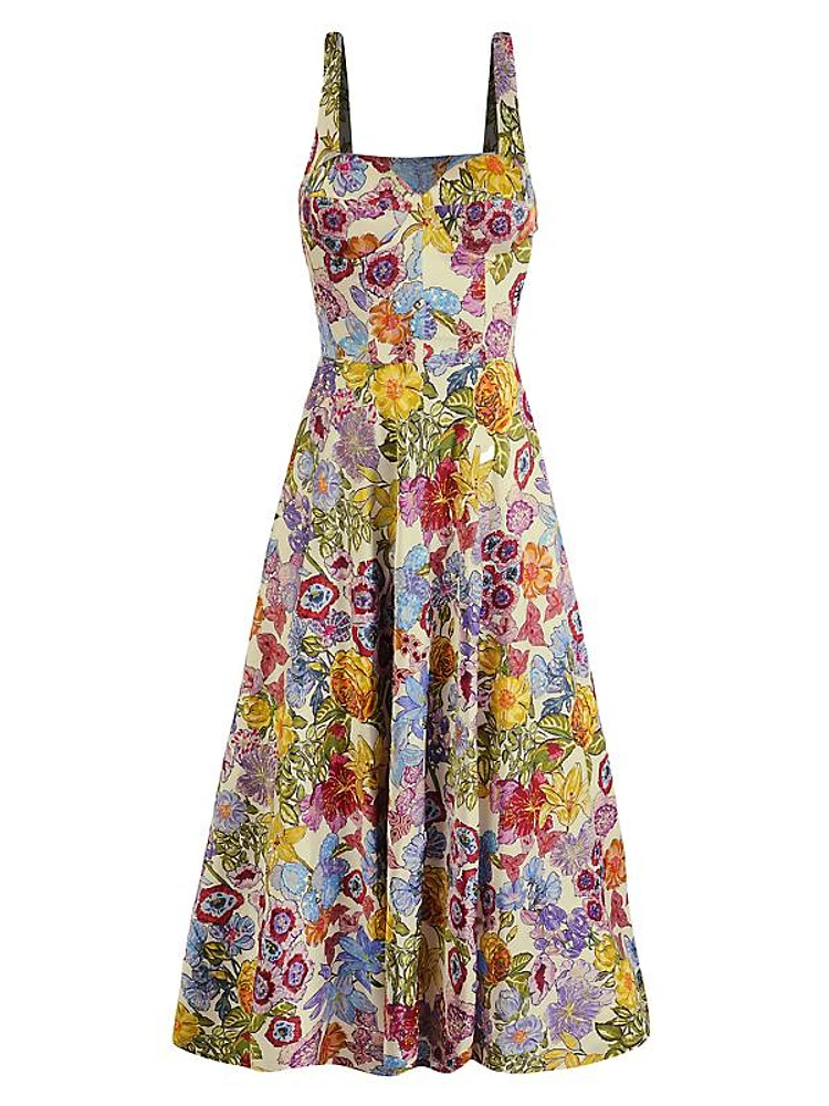 Floral Silk Corset Midi-Dress