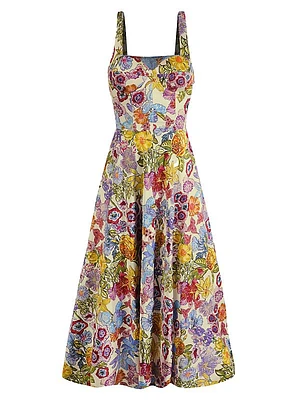 Floral Silk Corset Midi-Dress