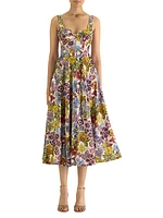 Floral Silk Corset Midi-Dress