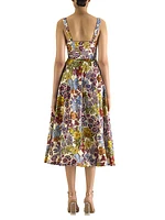 Floral Silk Corset Midi-Dress